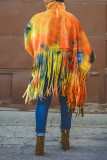 Leopard Print Street Print Leopard Tassel Split Joint O Neck Tops
