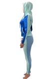 Deep Blue Casual Solid Patchwork Zipper Hooded Collar Long Sleeve Two Pieces