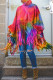 Rose Red Street Print Leopard Tassel Split Joint O Neck Tops