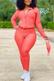 Red Sexy Sportswear Patchwork Zipper Collar Long Sleeve Two Pieces (With Mask)