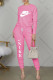 Pink Fashion Casual Print Letter O Neck Long Sleeve Two Pieces