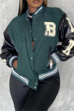 Green Fashion Casual Patchwork Embroidered Letter Outerwear