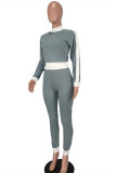 Navy Blue Fashion Casual Solid Patchwork O Neck Long Sleeve Two Pieces