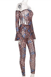 Multicolor Fashion Sexy Butterfly Print Backless Off the Shoulder Long Sleeve Two Pieces
