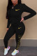 Black Fashion Casual Print Letter Long Sleeve Two Pieces