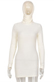 Apricot Fashion Casual Solid Basic Hooded Collar Long Sleeve Dresses