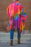 Leopard Print Street Print Leopard Tassel Split Joint O Neck Tops