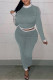 Navy Blue Fashion Casual Solid Patchwork O Neck Long Sleeve Two Pieces