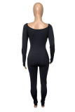 Blue Fashion Casual Patchwork Solid Hollowed Out O Neck Skinny Jumpsuits