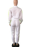 White Casual Solid Patchwork Zipper Collar Long Sleeve Two Pieces