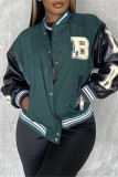 Green Fashion Casual Patchwork Embroidered Letter Outerwear