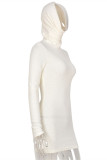 Apricot Fashion Casual Solid Basic Hooded Collar Long Sleeve Dresses