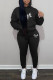 Black Fashion Casual Letter Print Basic Hooded Collar Long Sleeve Two Pieces