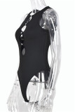 Black Sexy Casual Solid Hollowed Out O Neck Sleeveless Skinny Romper