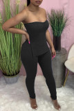 Pink Sexy Casual Solid Backless Slit Strapless Sleeveless Two Pieces