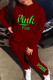 Burgundy Fashion Casual Letter Print Basic Hooded Collar Long Sleeve Two Pieces