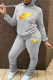 Grey Fashion Sexy Print Patchwork Hooded Collar Long Sleeve Two Pieces