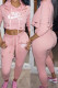 Pink Fashion Sportswear Print Ripped Patchwork Hooded Collar Long Sleeve Two Pieces