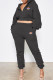 Black Fashion Casual Print Patchwork Hooded Collar Long Sleeve Two Pieces