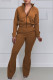 Coffee Casual Solid Patchwork Zipper Long Sleeve Two Pieces