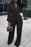 Blue Fashion Casual Solid Basic Turndown Collar Regular Jumpsuits