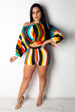 Multi-color Fashion Sexy Print Striped Straight
