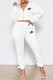 White Fashion Casual Print Patchwork Hooded Collar Long Sleeve Two Pieces