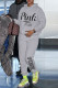 Grey Fashion Casual Letter Print Basic Hooded Collar Long Sleeve Two Pieces