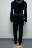 Black Casual Solid Patchwork Pocket Hooded Collar Long Sleeve Two Pieces