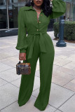 Blue Fashion Casual Solid Basic Turndown Collar Regular Jumpsuits