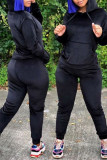 Black Casual Solid Patchwork Pocket Hooded Collar Long Sleeve Two Pieces