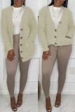 Brown Fashion Casual Solid Long Sleeve Cardigan Lamb Wool Outerwear