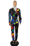 Multicolor Fashion Casual Print Zipper Hooded Collar Long Sleeve Two Pieces