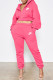 Pink Fashion Casual Print Patchwork Hooded Collar Long Sleeve Two Pieces