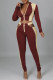 Brown Fashion Casual Patchwork Hollowed Out Zipper Collar Long Sleeve Two Pieces