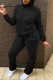 Black Fashion Casual Solid Fold Hooded Collar Long Sleeve Two Pieces