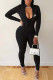 Black Fashion Print Patchwork O Neck Jumpsuits