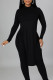 Black Sexy Solid Patchwork Chains Backless O Neck Long Sleeve Two Pieces