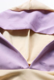 Apricot Casual Solid Patchwork Hooded Collar Tops