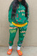 Green Fashion Casual Print Basic Hooded Collar Long Sleeve Two Pieces