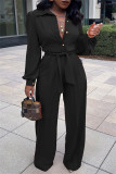 Blue Fashion Casual Solid Basic Turndown Collar Regular Jumpsuits