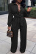 Black Fashion Casual Solid Basic Turndown Collar Regular Jumpsuits