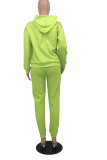 Fluorescent Green Casual Print Patchwork Hooded Collar Long Sleeve Two Pieces