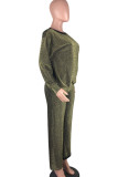 Gold Casual Solid Patchwork O Neck Long Sleeve Two Pieces