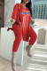 Red Fashion Celebrities Print Patchwork V Neck Long Sleeve Two Pieces
