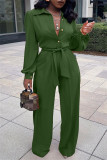 Blue Fashion Casual Solid Basic Turndown Collar Regular Jumpsuits