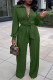 Green Fashion Casual Solid Basic Turndown Collar Regular Jumpsuits