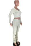 Grey Fashion Casual Solid Slit Fold V Neck Long Sleeve Two Pieces