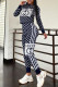 Black Fashion Street Print Patchwork Letter Hooded Collar Long Sleeve Two Pieces