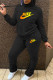 Black Fashion Sexy Print Patchwork Hooded Collar Long Sleeve Two Pieces